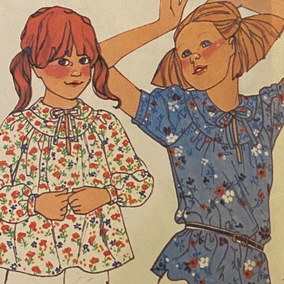 McCalls 6175 Pattern Top Girls 10 Vintage Button Front Pan Collar Pintuck Bow - Picture 1 of 6